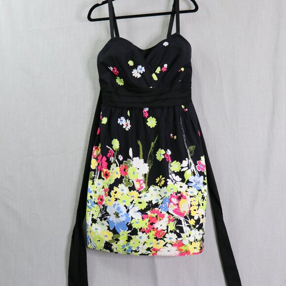 Torrid Fit & Flare Dress 12 Black Floral Sweetheart Neck Waist Tie Full Skirt - Picture 15 of 16